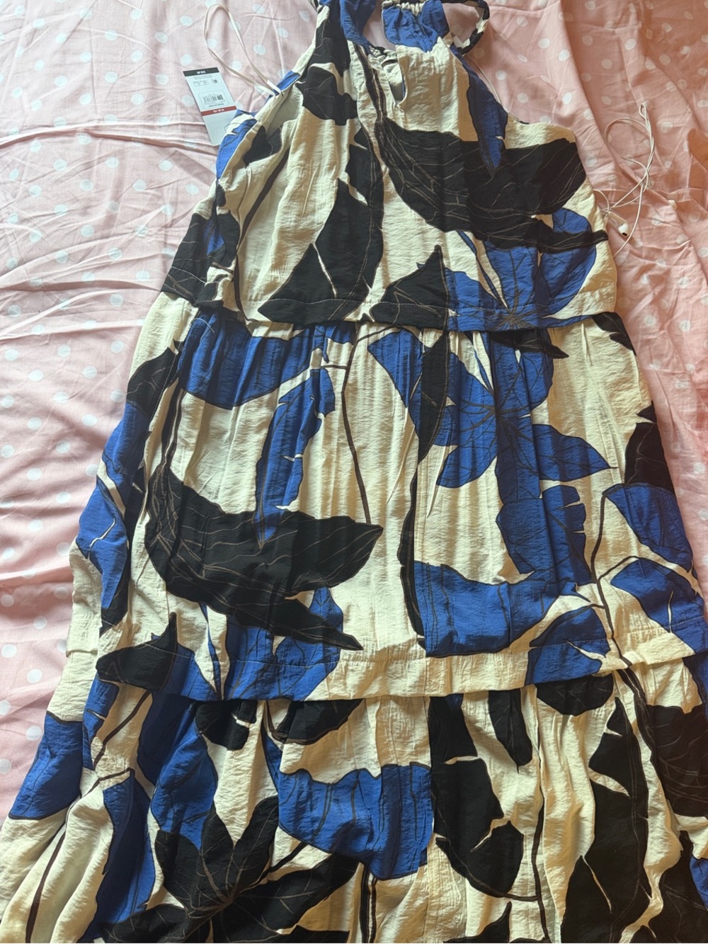 sofia by sofia vergara Cream, Blue and Black High-Low Dress